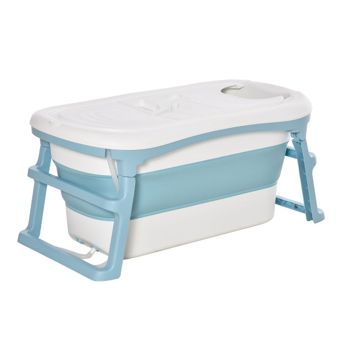 Collapsible Toddler & Kids Bathtub - Portable, Non-Slip Design with Top Cover, For Ages 1-12, in Blue - Ideal for Small Spaces & Travel Convenience