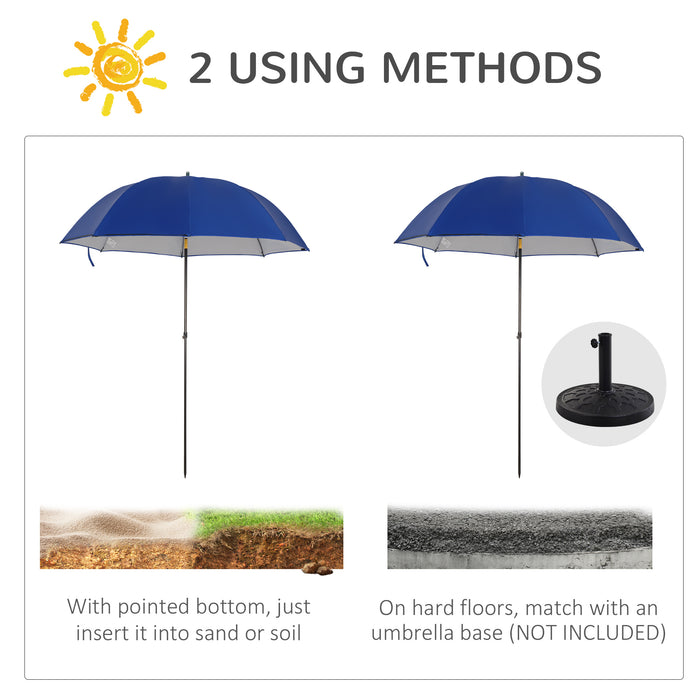 Beach Parasol Fishing Umbrella Brolly - UV30+ Sun Protection with Push Button Tilt and Sides - Portable Shelter for Outdoor Enthusiasts with Carry Bag, Blue