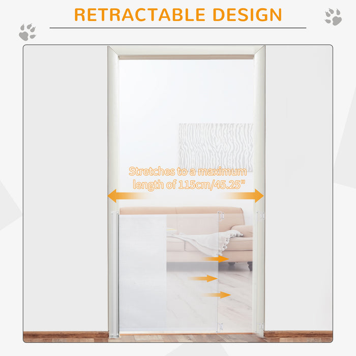 Retractable Stair Gate - 115 x 82.5 cm White Dog Pet Barrier for Doorways, Stairs, and Hallways - Ideal Safety Solution for Home Pets