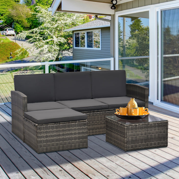 Outdoor Rattan Patio Set with Table - 4-Seater Garden Furniture, Grey Finish - Ideal for Family and Friends Gathering