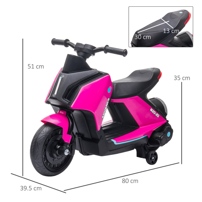 Kids 6V Electric Motorbike with Music and Headlights - Ride-On Toy with Safety Training Wheels - Perfect for Girls and Boys Aged 2-4, Pink