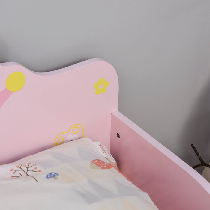 Princess-Themed Wooden Toddler Bed - Crown Motif with Safety Rails, Easy Clean Design - Ideal for Girls Aged 3-6, Charming Pink Gift