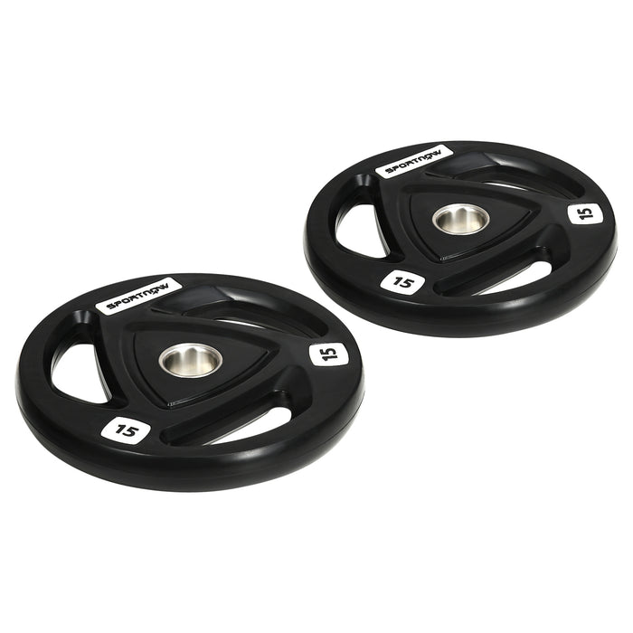 Tri-Grip 15kg Olympic Weight Plates - Rubber Coated Barbell Set with 5cm Center Holes - Ideal for Gym, Home Exercise & Strength Training