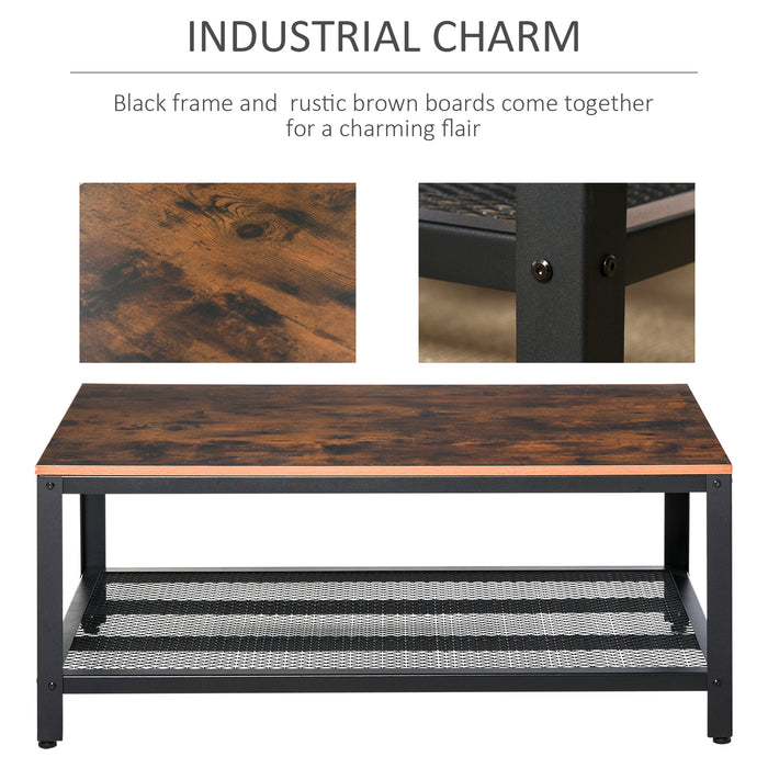 Industrial Style Coffee Table - Living Room Two-Tone Storage Unit with Shelf, Metal Frame - Modern Organizer for Home Décor and Organization