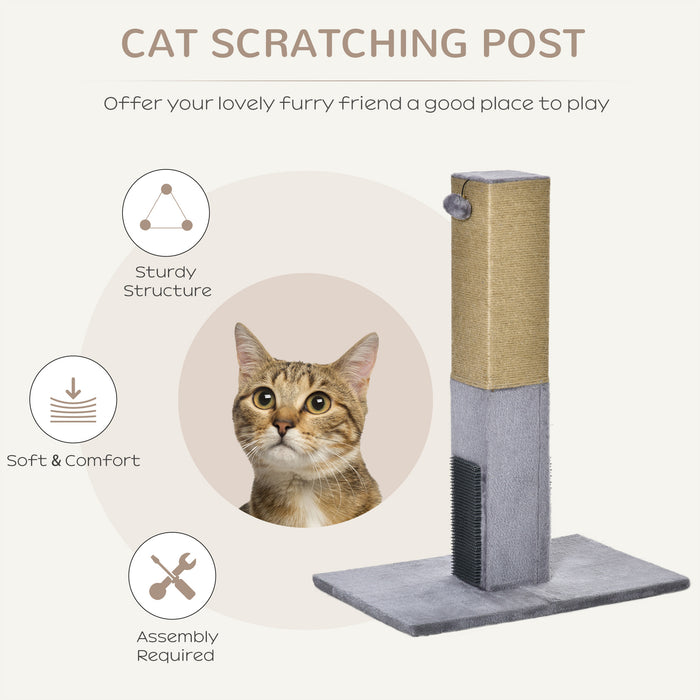 79cm Jute Cat Scratching Post - Climber Tree Activity Center with Carpeted Base and Dangling Ball, Grey - Perfect for Feline Scratching and Playtime Needs