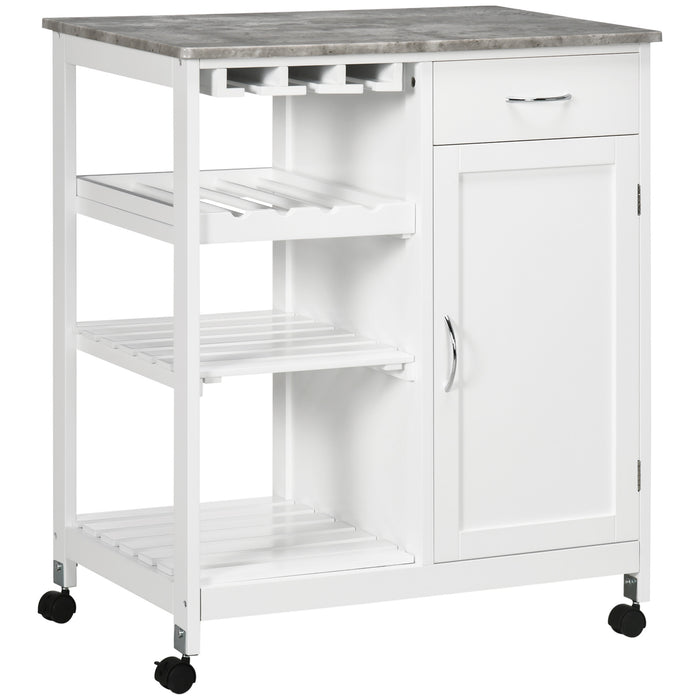 Kitchen Organizing Cart with Wheels - Multipurpose Trolley with Wine Rack, Drawer, Shelf, and Cabinet - Space-Saving Storage for Dining Room Essentials