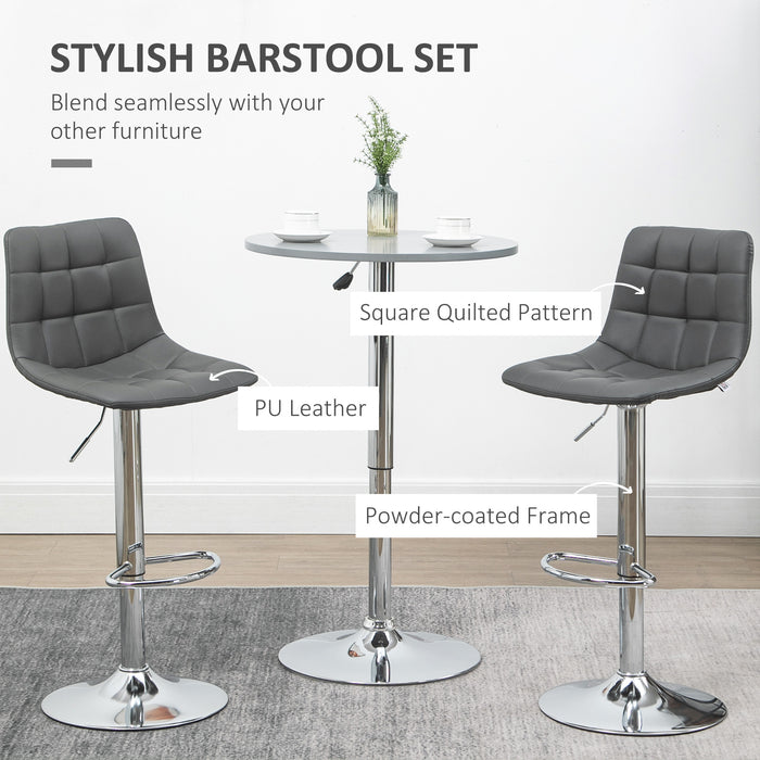 Adjustable Breakfast Dining Stools Set of 2 - Modern Counter Barstools with 360° Swivel and Footrest, Grey - Ideal for Kitchen and Home Bar Seating