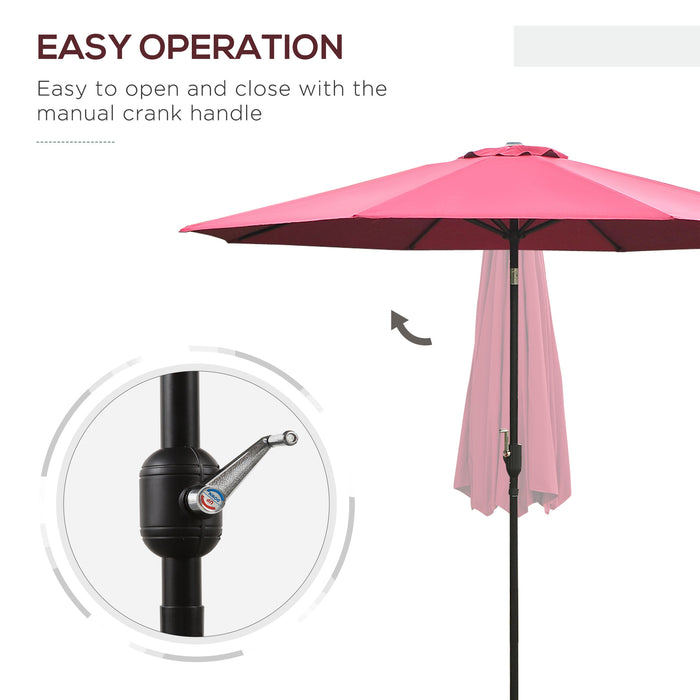 Tilting Parasol 3m Sun Shade Umbrella - Wine Red, 8 Ribs, Crank Handle for Easy Adjustment - Ideal for Garden, Balcony, Outdoor Bench Seating