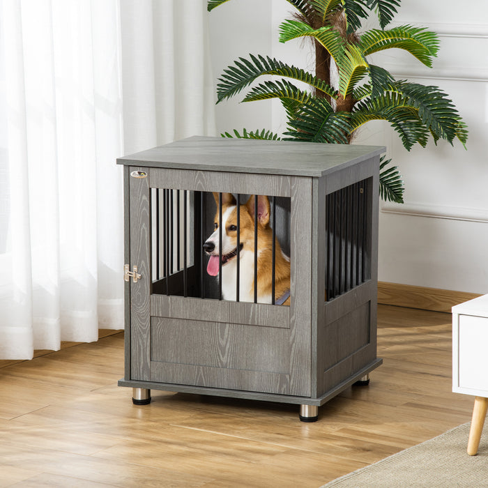 Wooden End Table Dog Crate Furniture - Small Pet Kennel with Magnetic Door, Indoor Animal Cage in Grey - Stylish Home Accessory & Cozy Retreat for Dogs
