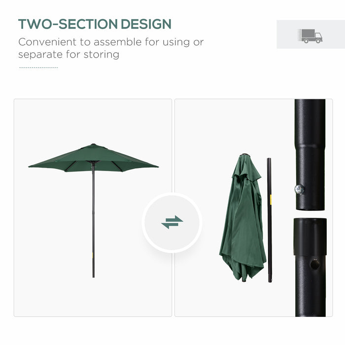 2m Patio Parasol - Outdoor Sun Shade Umbrella with 6 Sturdy Ribs, Green - Ideal for Balcony, Bench, and Garden Use