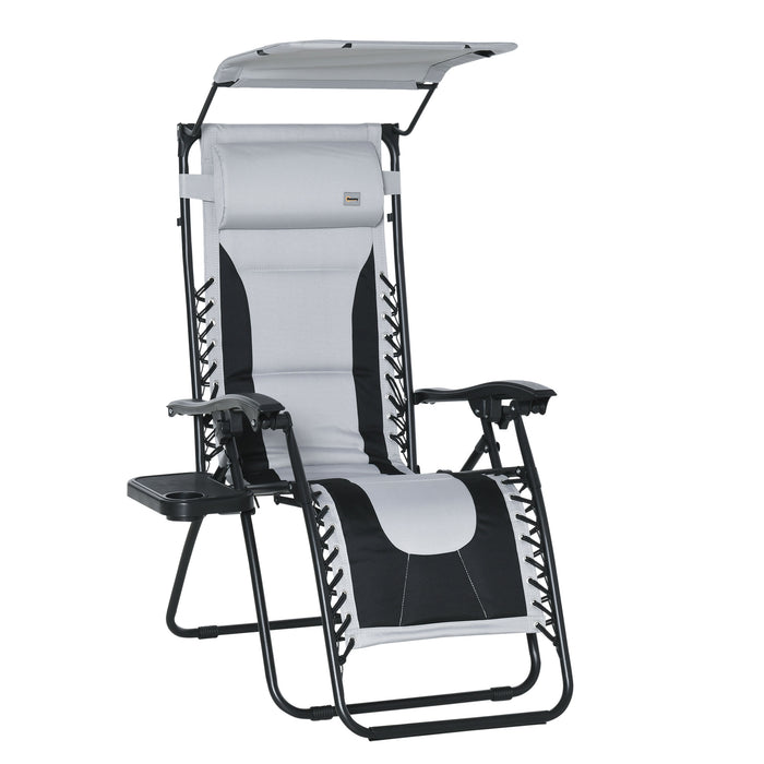 Zero Gravity Reclining Outdoor Chair - Folding Patio Lounger with Sunshade, Cup Holder & Pillow - Ideal for Poolside Relaxation & Camp Comfort