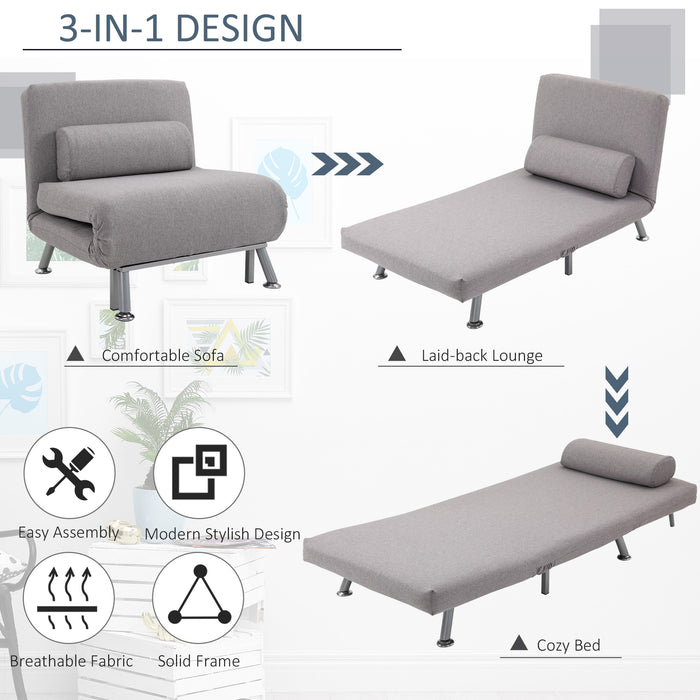 Foldable Single Sofa Bed Chair - Futon Sleeper with Portable Design for Living Room - Space-Saving Lounger for Small Apartments, Grey