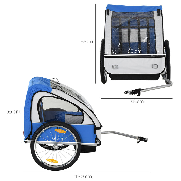 2-in-1 Kids Bike Trailer and Jogger - Steel Frame Child Bicycle Wagon with Safety Harness, Blue and White - Perfect for Active Parents on the Go