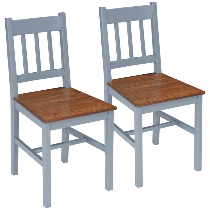 Kitchen Chair Pair with Slat Back Design - Sturdy Pine Wood Construction, Set of 2, Elegant Grey Finish - Ideal for Dining and Living Room Comfort