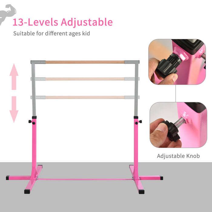 Adjustable Steel Frame Gymnastics Horizontal Bar for Kids - Sturdy and Safe Pink Training Equipment - Ideal for Aspiring Young Gymnasts