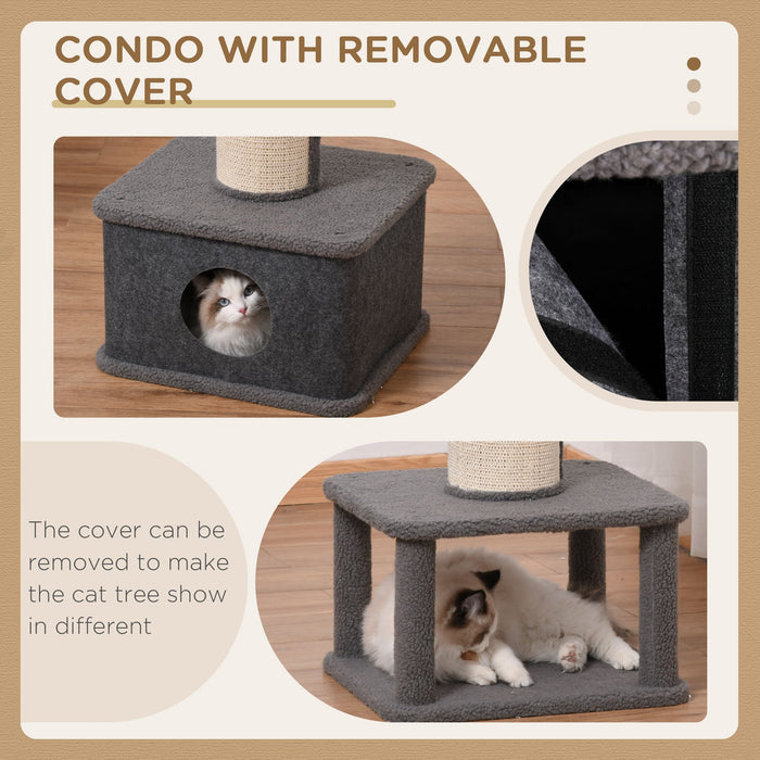 Cat Tree Kitten Tower - Multi-Level Activity Centre with Sisal Scratching Posts, Condo, Plush Perches, Grey - Ideal for Playful Cats and Kittens