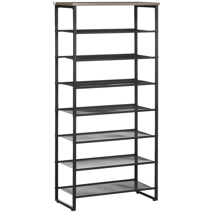 8-Tier Mesh Shoe Rack Organizer - Free Standing Storage Shelf for 21-24 Pairs, Entryway Shoe Tower - Ideal for Home Organization in Black and Grey