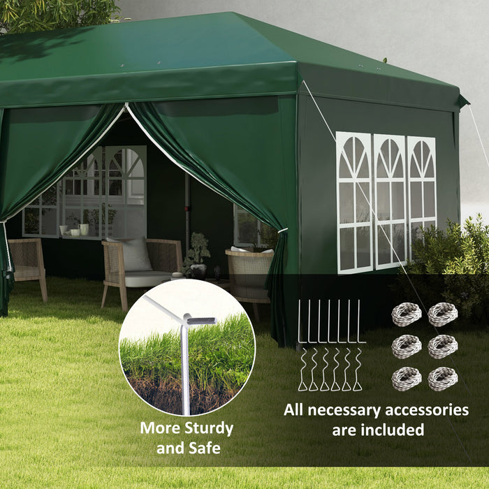 3 x 6m Pop Up Garden Gazebo - Wedding Party Tent Marquee with Water-Resistant Canopy, Sidewalls, and Windows - Outdoor Shelter with Drainage Holes for Events