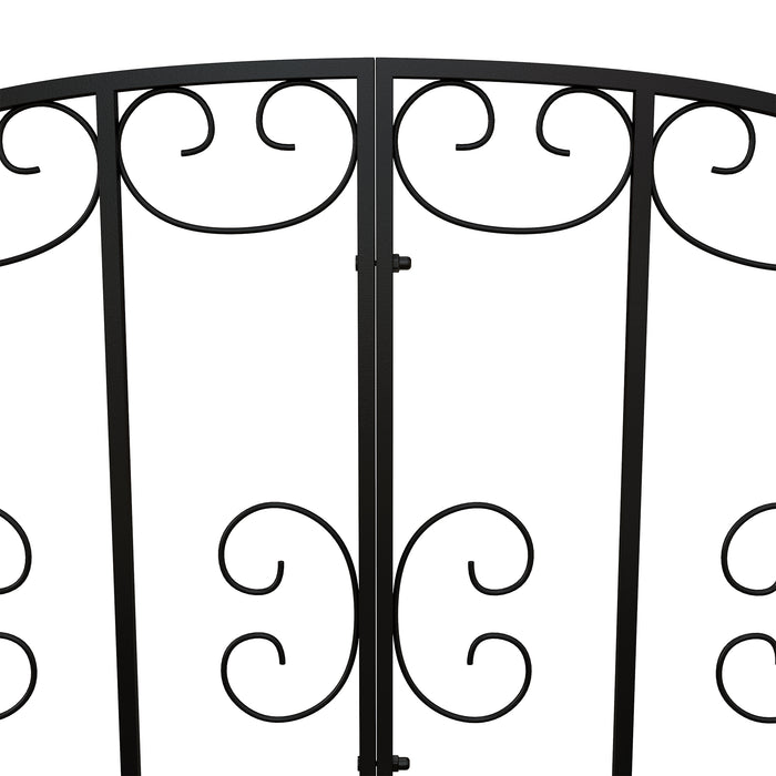 Metal Scrollwork Garden Bridge - 1.2M Decorative Arch Walkway in Black - Enhances Garden Paths and Walkways