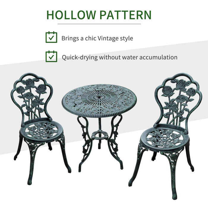 Elegant Cast Aluminium Bistro Set - 3-Piece Green Patio Garden Table and Chairs - Outdoor Entertaining and Dining Furniture