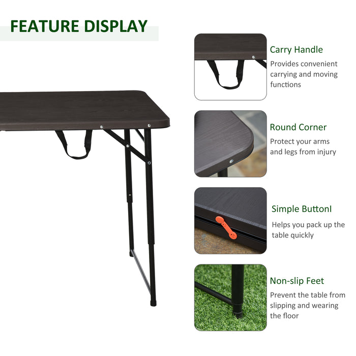 Portable 4ft Folding Metal Picnic Table in Black/Brown - Weather-Resistant Outdoor Camping Dining Solution - Ideal for Picnics, BBQs, and Family Gatherings