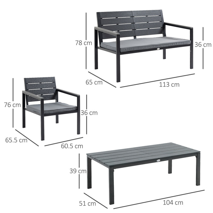 Outdoor 4-Piece Sofa Set - Garden Lounge Furniture with Padded Cushions & Wood Grain Table - Ideal for Patio Conversations & Relaxation