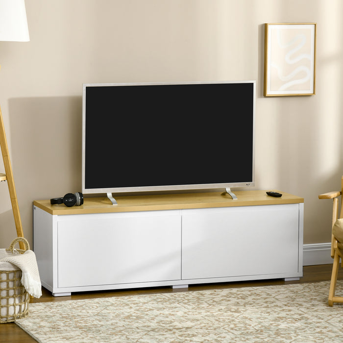 Modern 140cm TV Stand with Cupboard Storage - Wood Entertainment Unit for Up to 65" TVs, White - Stylish Living Room Furniture Solution