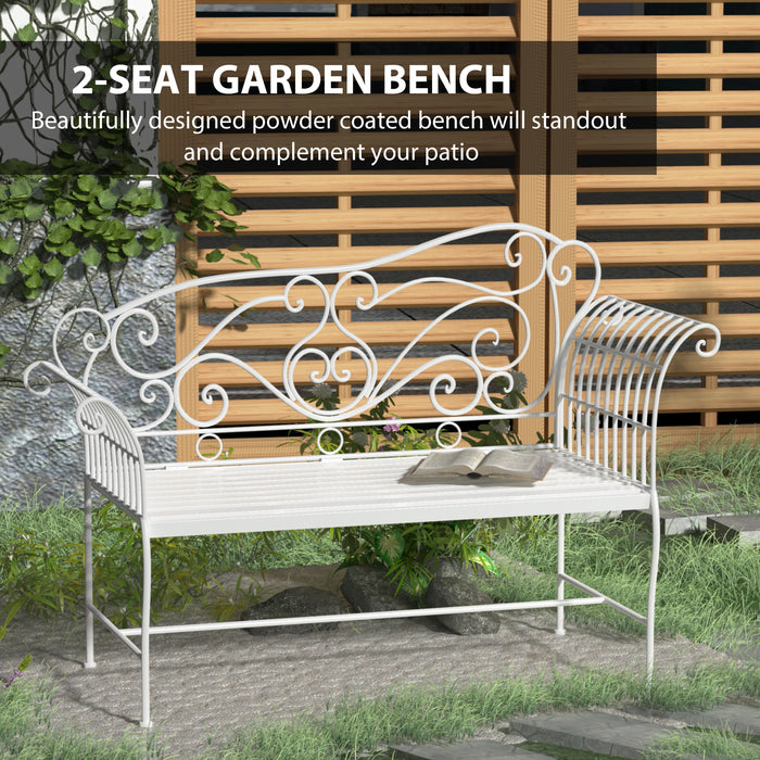 Outdoor Metal Garden Bench in Elegant White Finish - Durable Seating Furniture for Patio & Lawn - Comfortable Resting Spot for Home Gardens and Public Parks