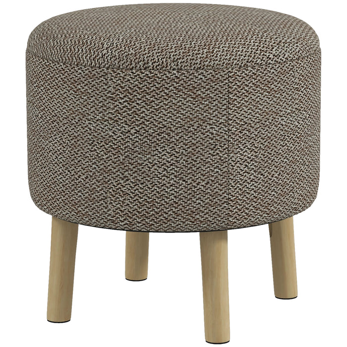 Round Linen Ottoman with Hidden Storage - Upholstered Foot Stool with Padded Seat and Wooden Legs - Versatile Space-saving Solution for Living Room