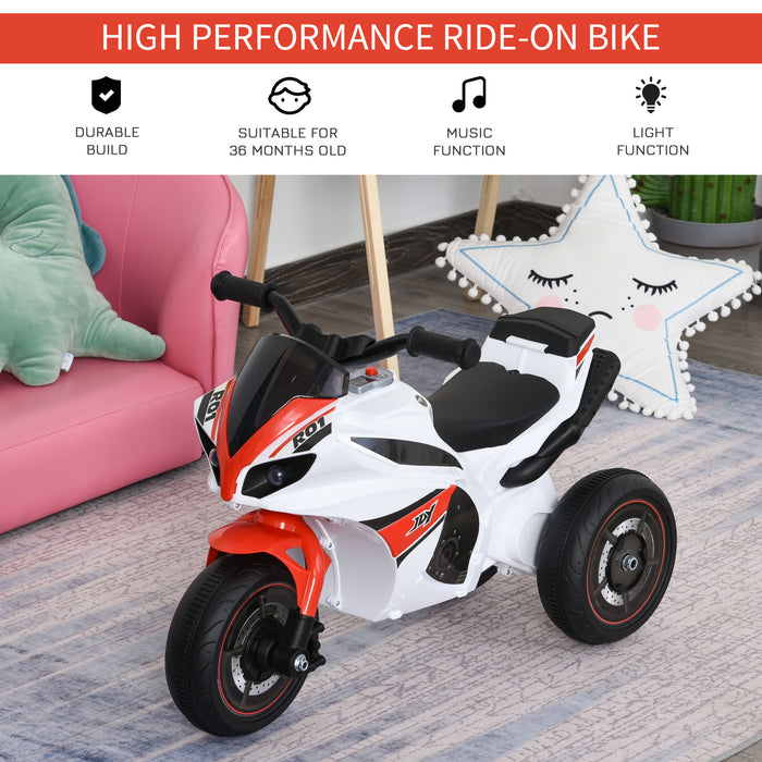 Kids Ride-On Police Bike - 3-Wheel Musical Vehicle with Lights and Safe Seat for Toddlers - Fun Learning Toy for Children Aged 18-36 Months, White