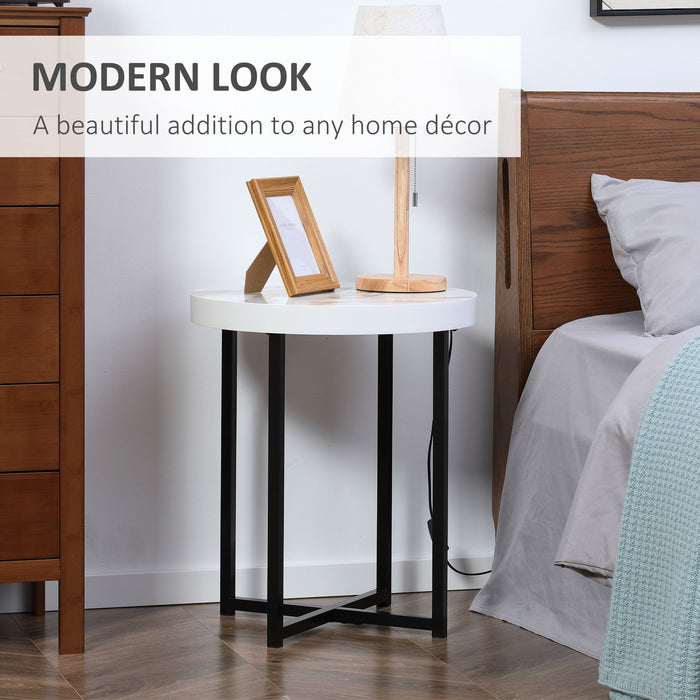 Modern Round White Side Table - Sturdy Metal Legs, End or Bedside Table for Living Room or Bedroom - Versatile Accent Furniture for Any Home Decor