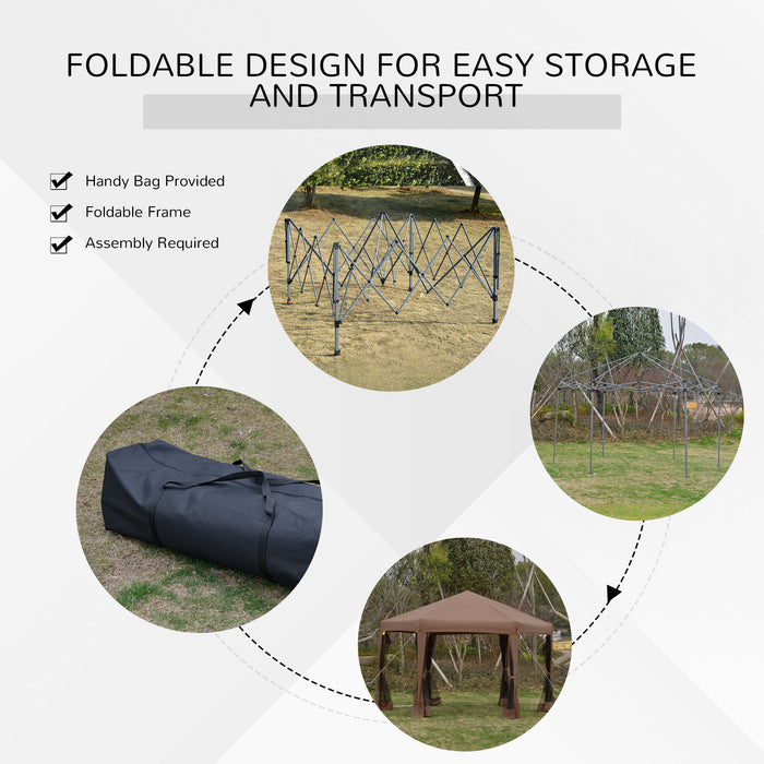 Hexagonal Canopy Tent with Mesh Sidewalls - 3.2m Pop Up Gazebo for Outdoor Events, Sun Protection - Includes Handy Bag for Easy Transport, Ideal for Garden Parties and Picnics