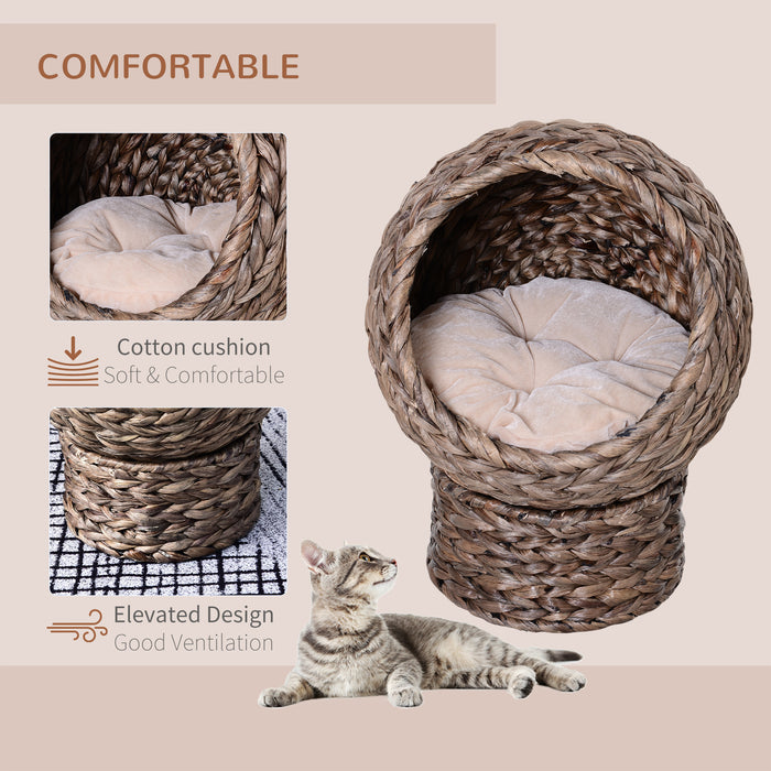 Raised Wicker Cat Bed with Soft Cushion - Rattan Basket Design, Washable & Cozy - Perfect for Cats & Small Pets Comfort & Relaxation