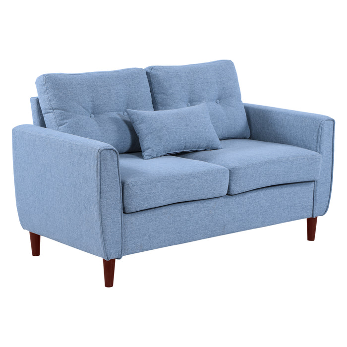 Double Loveseat Sofa - Plush Fabric Upholstery with Elegant Tufted Design and Sturdy Wooden Legs - Cozy Seating for Living Room, Dining Area, or Office Space in Light Blue