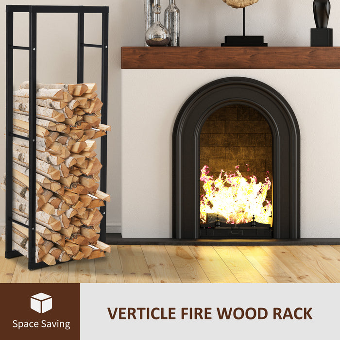 Double Tier Metal Firewood Rack - 150cm Tall Balanced Base with Side Rails for Indoor and Outdoor Use - Sturdy Fireplace Log Storage Solution