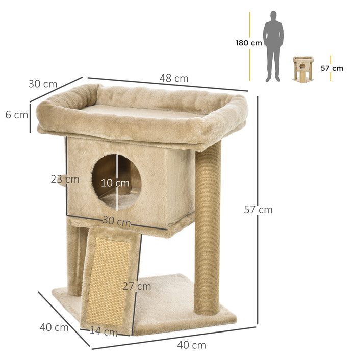 Climbing Activity Center for Cats - Sturdy Kitten Tower with Jute Scratching Pad, Ball Toy, Condo, Perch & Bed - 40x40x57cm Coffee-Hued Cat Playground for Scratching and Relaxing