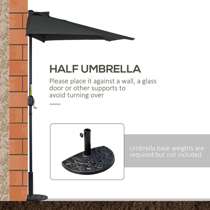 Balcony Half Parasol 2.7m - Sturdy 5 Steel Ribs Outdoor Umbrella, Garden Sunshade in Black - Ideal for Small Spaces & Apartment Balconies