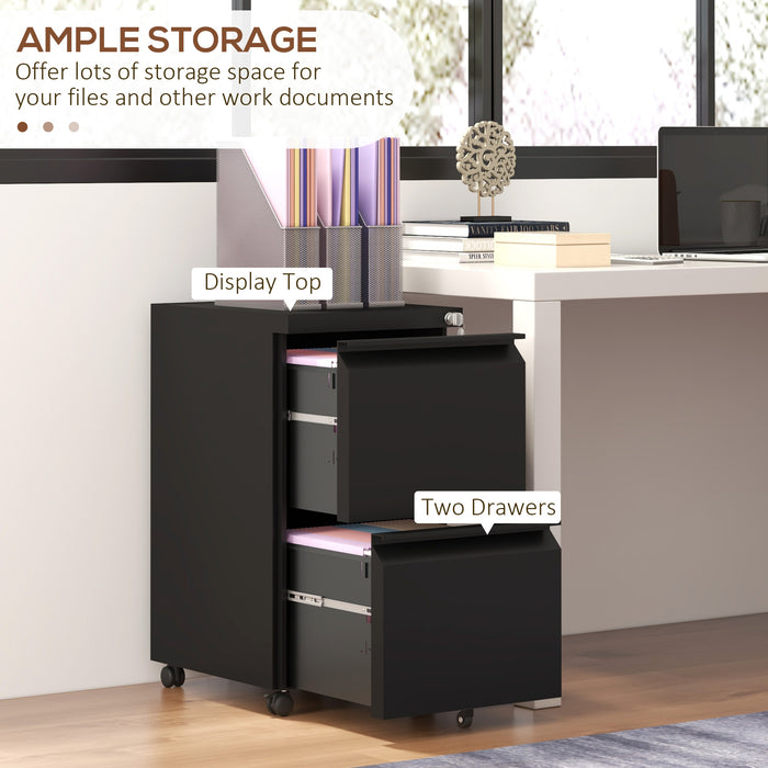 2-Drawer Mobile Filing Cabinet - Lockable Steel Storage with Adjustable Hanging Bar, Fits Letter, A4, Legal Files - On-the-Go Office Organizing Solution