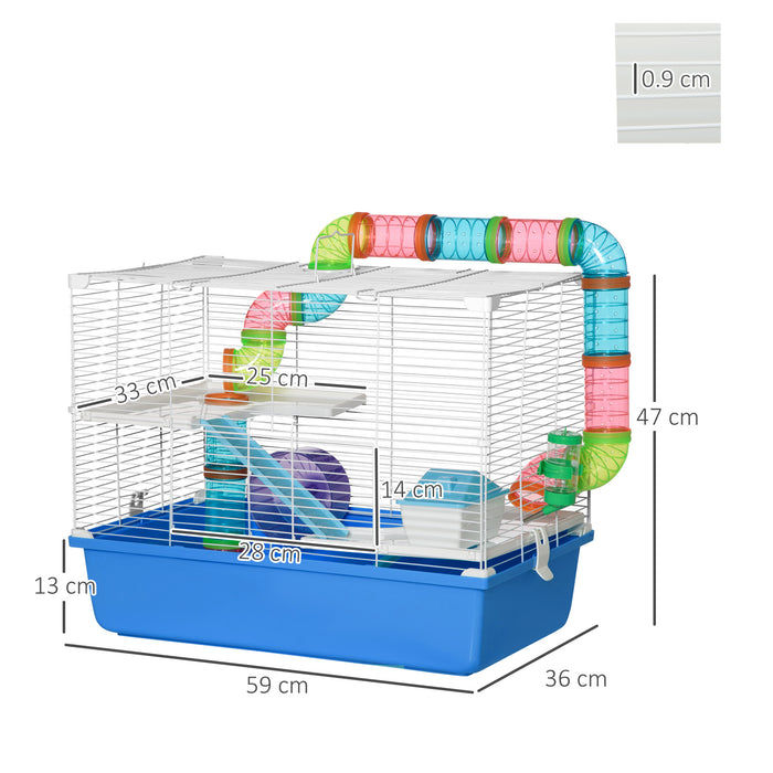 Spacious 3-Level Hamster Habitat - Includes Tunnel, Wheel, Water Bottle, Food Dish & Accessories - Perfect Home for Small Rodents with Cozy Hut and Ramps