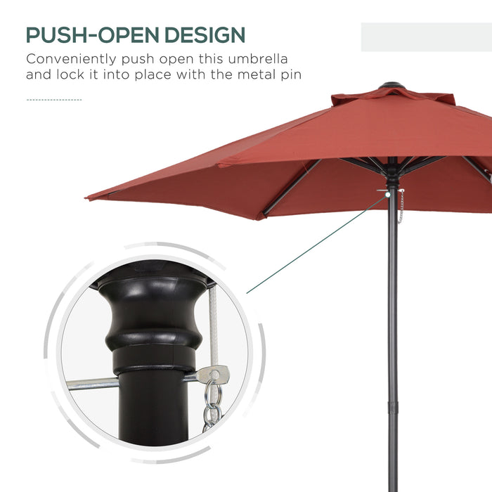 2m Patio Parasol Umbrella - Outdoor Sun Shade with 6 Sturdy Ribs, Wine Red - Ideal for Balcony, Bench, and Garden Relaxation