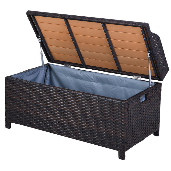 Outdoor PE Rattan Wicker Storage Bench - Comfy Cushioned Seating with Spacious Interior - Ideal for Patio Organizing and Relaxation