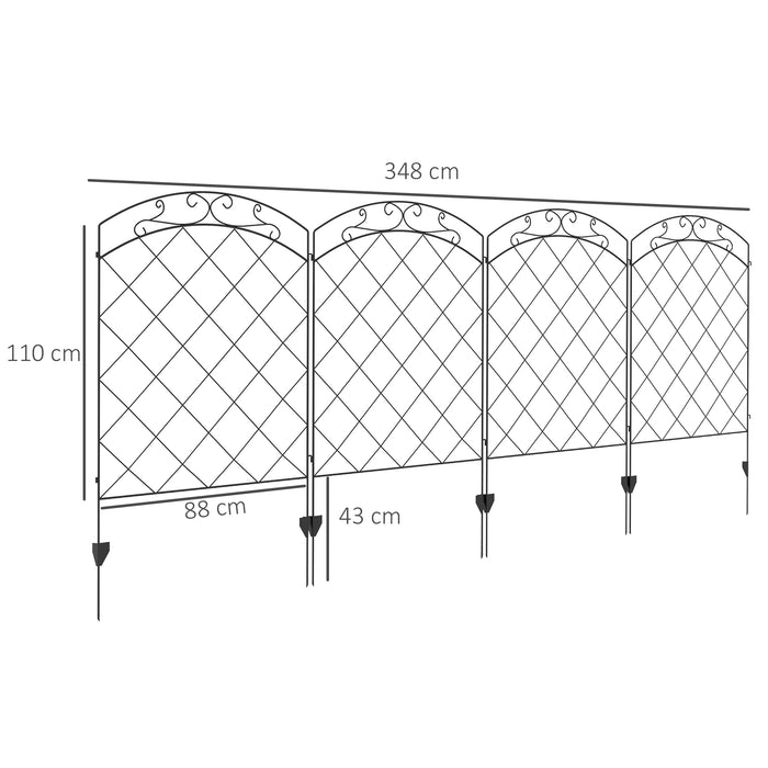 Decorative Steel Swirl Picket Fence - Outdoor Black Panels, Set of 4 - Enhances Garden & Property Boundary Security