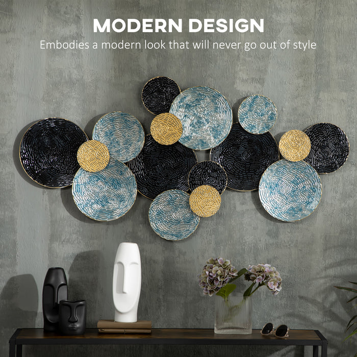 Modern 3D Circle Wall Sculptures - Blue Black Gold Metal Wall Art for Home Decor - Contemporary Accent for Living Room, Bedroom, Dining Room