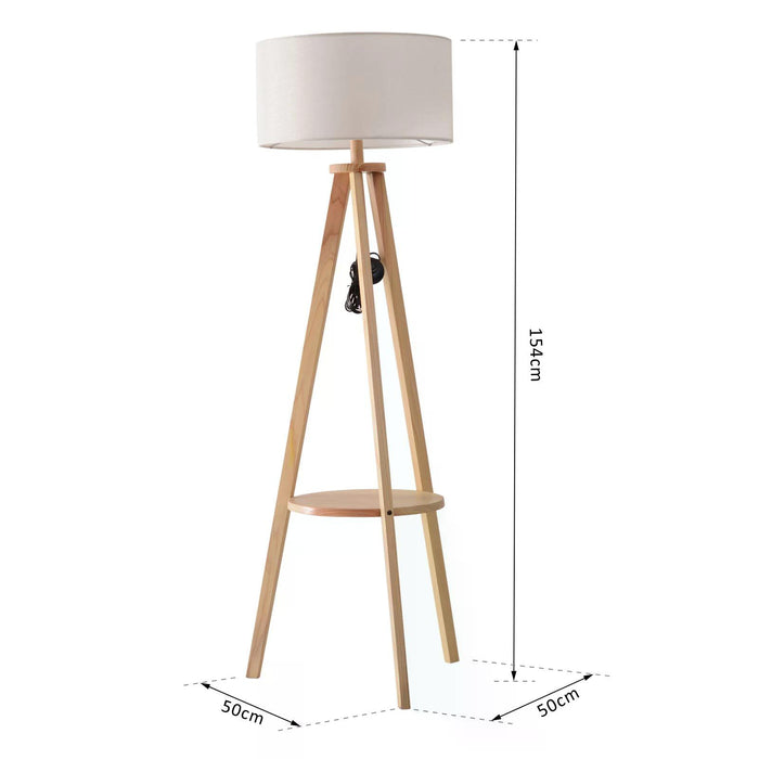 Freestanding Tripod Floor Lamp with Storage Shelf - Linen Shade Bedroom and Living Room Reading Light - Bedside Lamp for Cozy Ambiance, 154cm, Cream