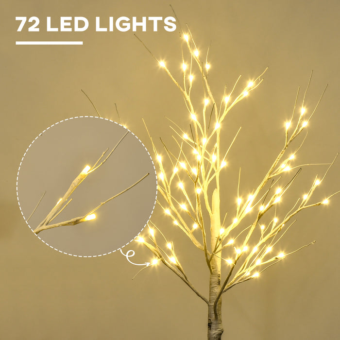 Artificial White Birch Tree with LED Lights - 4ft Pre-Lit Decorative Tree, 72 Warm White LEDs - Enhances Indoor Ambiance & Covered Outdoor Settings