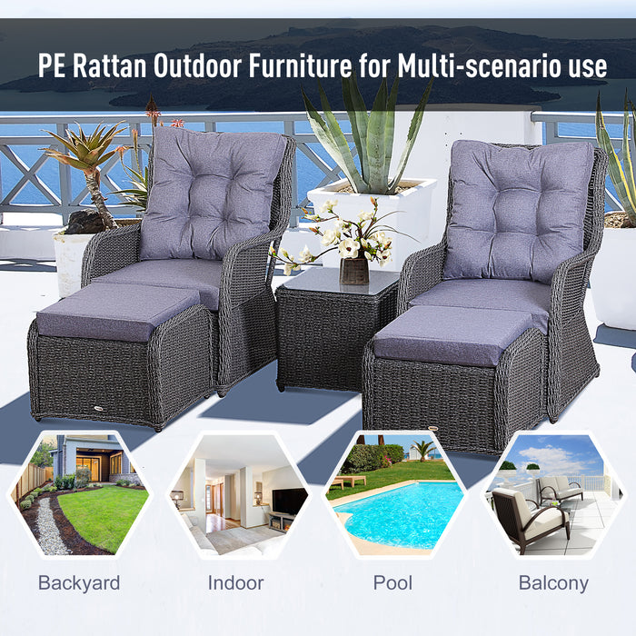 Deluxe 2-Person Rattan Sofa Set with Stool and Table - Grey Wicker Weave Patio Furniture, Aluminium Frame - Ideal for Garden and Outdoor Lounging