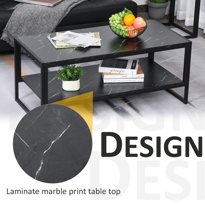 Elegant Two-Tier Marble Print Coffee Table - Sturdy Metal Frame with Protective Foot Pads - Modern Home Display and Storage Solution