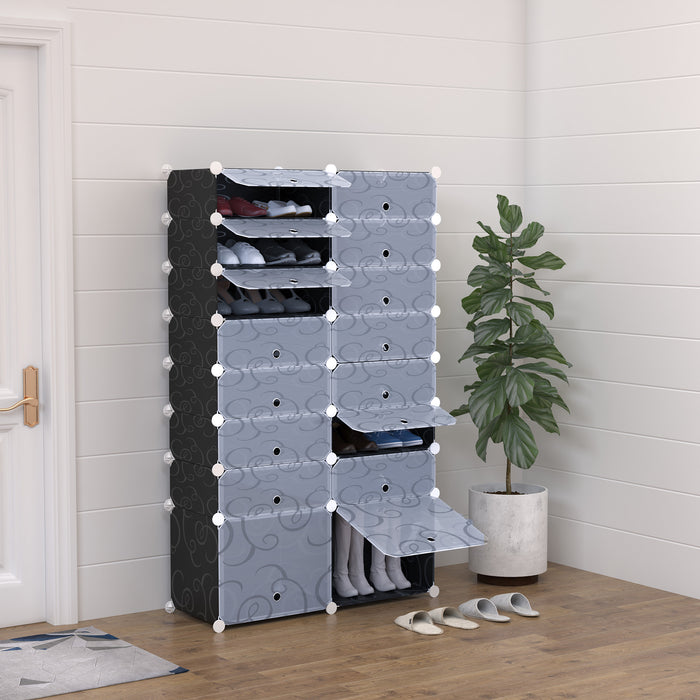 16-Cube DIY Shoe Rack - Portable Interlocking Plastic Cabinet, 8-Tier Footwear Organizer for Bedroom - Stores up to 32 Pairs of Shoes