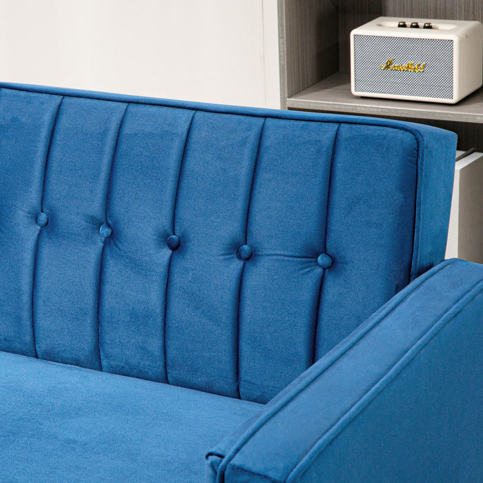 Convertible Sofa Futon with Velvet-Touch - Tufted Compact Loveseat with Adjustable Split Back in Blue - Ideal for Small Spaces & Comfy Casual Seating