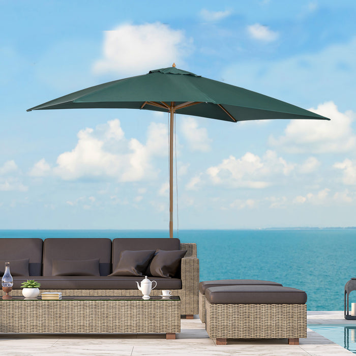 Wooden Garden Patio Umbrella - 295x200x255cm Large Parasol in Dark Green - Ideal Sun Shade for Outdoor Entertainment Spaces